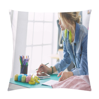 Personality  Fashion Designer Woman Working On Her Designs In The Studio Pillow Covers