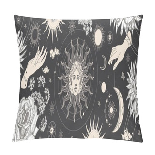 Personality  Black Magic Banner For Astrology, Fortune Telling, Horoscopes. Space Background. Pillow Covers