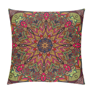 Personality  Seamless Tracery Tile Mehndi Design. Ethnic Ornament, Colorful Doodle Symmetry Texture. Folk Traditional Spiritual Tribal Design. Curved Doodling Motif. Color Art. Vector Pillow Covers