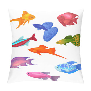 Personality  Aquarium Fish Vector Illustration Icons Set Isolated On White Background. Pillow Covers
