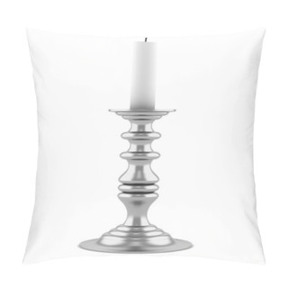 Personality  Silver Candlestick With Candle Isolated On White Background Pillow Covers