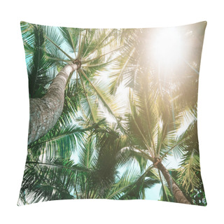 Personality  Coconut Palm Trees On Sandy Beach Near The Sea. Summer Holiday And Vacation Concept Pillow Covers