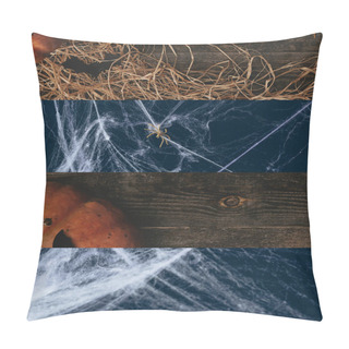 Personality  Collage Of Spiderweb And Traditional Halloween Pumpkin Pillow Covers