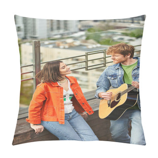 Personality  A Man And Woman Passionately Strum Guitars On A Balcony, Creating Beautiful Music Together Under The Open Sky Pillow Covers