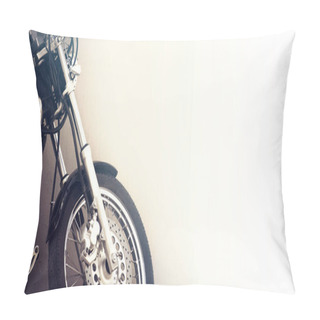 Personality  Motorcycle On White With Copy Space, Vintage Effect On Wall Background Pillow Covers