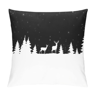 Personality  Silhouettes Of Deer In A Snowy Forest. Winter Landscape. Illustration Can Be Used For Christmas Greeting Card, Banner, Poster. Pillow Covers