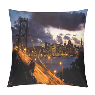 Personality  Time Lapse Image Of Bay Bridge At Sunset From Treasure Island With San Francisco In The Background. Pillow Covers