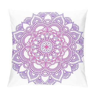 Personality  Mandala. Ethnic Round Ornament. Hand Drawn Indian Motif. Mehendi Meditation Yoga Henna Theme. Unique Purple Floral Print. Pillow Covers