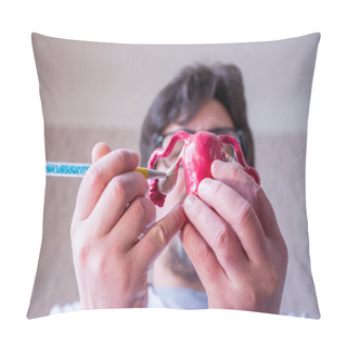 Personality  Doctor On Defocused Background Holds In His Hand Anatomic Model Of Uterus With Ovaries, Pointing With Pen In Hand On Ovaries In Foreground. Localizing Pathology Or Problems With Hormones In Gland Pillow Covers