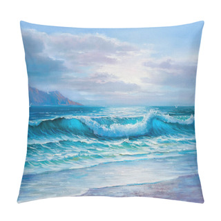 Personality  Morning On Sea, Wave, Illustration, Oil Painting Paints On A Canvas. Pillow Covers