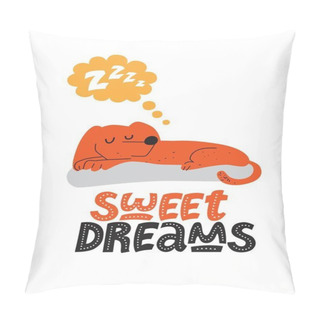 Personality  Illustration Of A Sleeping Dog In Cartoon Style. Lettering Hand Drawn Sweet Dreams In Cartoon Style Pillow Covers