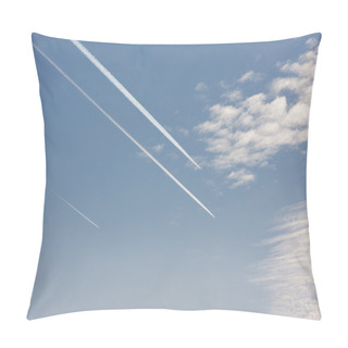 Personality  Three Vapor Trails In Blue Sky Over Berlin, Germany Pillow Covers