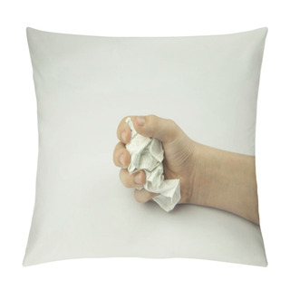Personality  Holding Ball Paper With Man Hand Isolated On White Background Pillow Covers