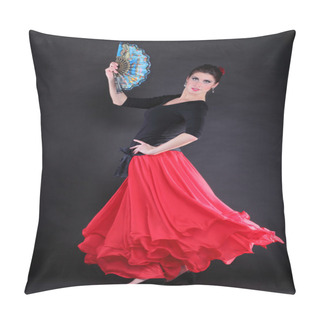 Personality  Attractive Spanish Young Woman Dancing Flamenco Over Black Backg Pillow Covers
