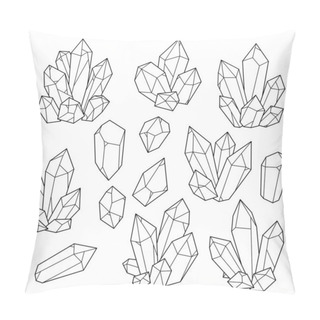 Personality  Crystals, Crystals, Gems, Minerals, Set Of Vector Line Icons And Drawings, Monochrome Icons Pillow Covers
