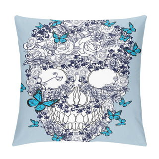 Personality  Hand Drawn Skull Made Of Flowers Pillow Covers