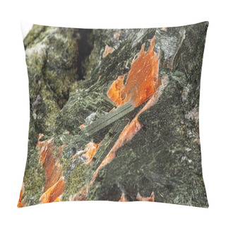 Personality  Macro Stone Mineral Diopside Calcite Magnetite On A White Backgr Pillow Covers