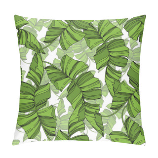 Personality  Vector Palm Beach Tree Leaves Jungle Botanical Plant. Black And White Engraved Ink Art. Seamless Background Pattern. Pillow Covers