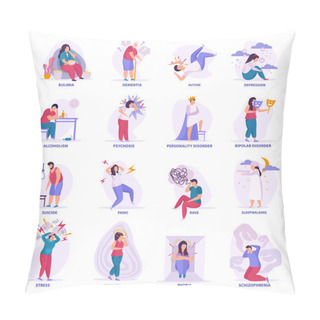 Personality  Mental Disorders Flat Icons Pillow Covers