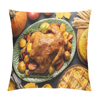 Personality  Thanksgiving Turkey, Apple Pie And Pumpkin Bread On Rustic Table. Flat Lay Pillow Covers