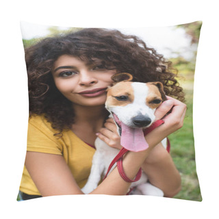 Personality  Selective Focus Of Young Woman With Jack Russell Terrier Dog Looking At Camera Pillow Covers