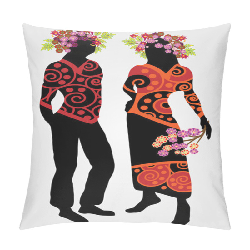 Personality  Couple with floral wreath - vector illustration pillow covers