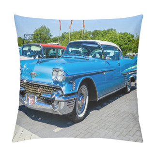 Personality  1958 Cadillac Sedan De Ville Classic Oldtimer Car  On The Parking Lot. Den Bosch, The Netherlands - May 8, 2016 Pillow Covers