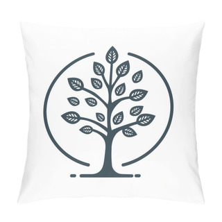 Personality  Tree Icon Logo. Vintage, Growth Branch, Leaves, Trunk, Concept. Vector Illustration Pillow Covers