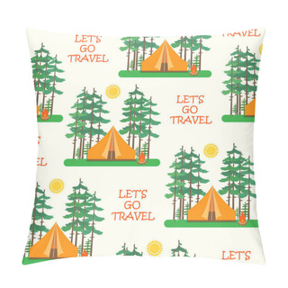 Personality  Seamless Colorful Tents Pattern. Camp Tent In Forest. Vector Illustration  Pillow Covers