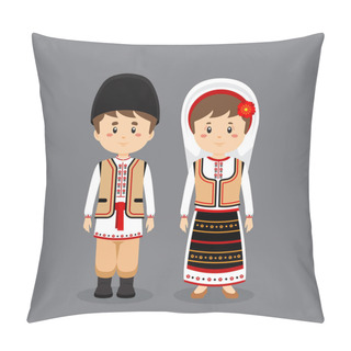 Personality  Couple Character Wearing Moldova National Dress Pillow Covers