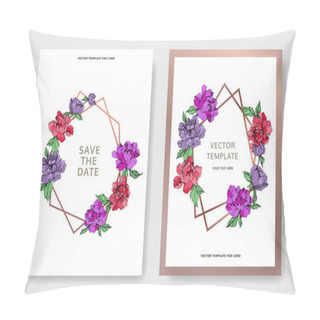 Personality  Vector Elegant Cards With Purple And Living Coral Peonies On White Background And Sale And Save The Date Inscription. Pillow Covers