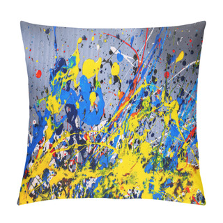 Personality  Abstract Expressonism. Picture Painted Using The Technique Of Dripping. Mixing Different Colors Red Yellow Blue White Black. Horizontal Orientation. Pillow Covers