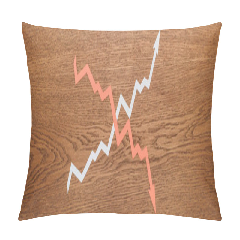 Personality  top view of paper cut increase and recession arrows on wooden desk, panoramic shot pillow covers