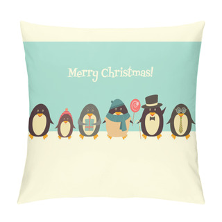 Personality  Merry Christmas Greetings With Penguins Pillow Covers