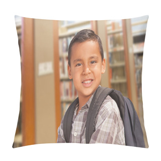 Personality  Hispanic Student Boy With Backpack In The Library Pillow Covers