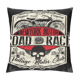 Personality  Motorcycle Label T-shirt Design With Illustration Of Custom Chop Pillow Covers