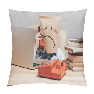 Personality  Child With Paper Bag On Head With Telephone Pillow Covers