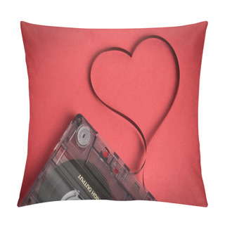 Personality  Audio Cassette Tape On Red Backgound. Film Shaping Heart Pillow Covers