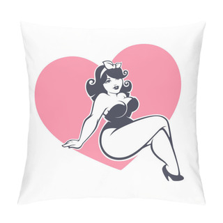 Personality  Happy Plus Size Pinup Girl On Heart Shape Background Pillow Covers