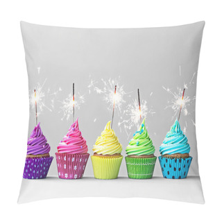 Personality  Colorful Cupcakes With Sparklers Pillow Covers