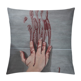 Personality  Bleeding Hand And Blood Print On Grey Wall Pillow Covers
