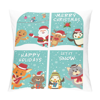 Personality  Vintage Christmas Poster Design With Santa Claus Pillow Covers