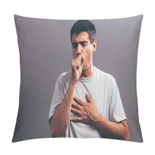 Personality  Man Coughing Into His Fist, Isolated On A Gray Background Pillow Covers