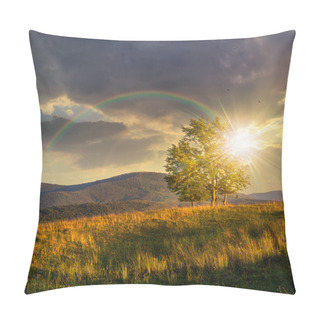 Personality  Trees Near Valley In Mountains  On Hillside At Sunset Pillow Covers