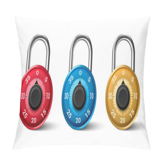 Personality  Realistic Icons Set Of Multicolored Padlocks With Numeric Codes Isolated Vector Illustration Pillow Covers