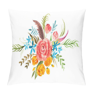 Personality  Watercolour Bouquet Of Flowers. Hand-painted Decoration Element With Roses, Forget-me-nots, Globe-flowers And Leaves Pillow Covers