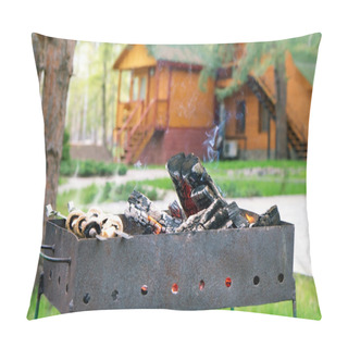 Personality  Mushrooms In Smoke On Bbq Grill Pillow Covers