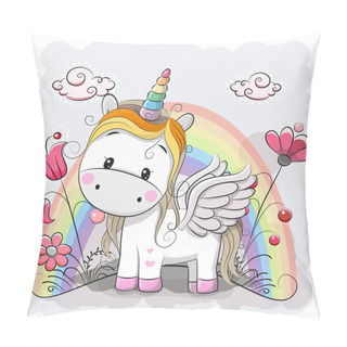 Personality  Cute Cartoon Unicorn On The Meadow Pillow Covers