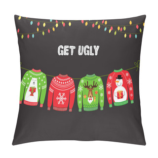 Personality  Cute Banner For Ugly Sweater Christmas Party Pillow Covers