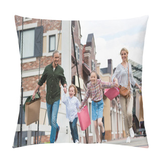 Personality  Family Running With Shopping Bags On Street Pillow Covers